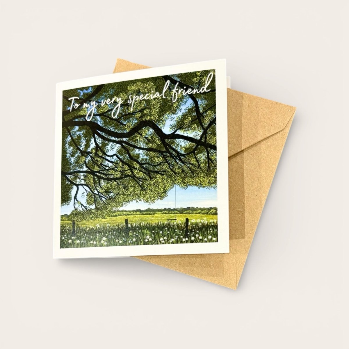 Greeting card with a scenic illustration and &