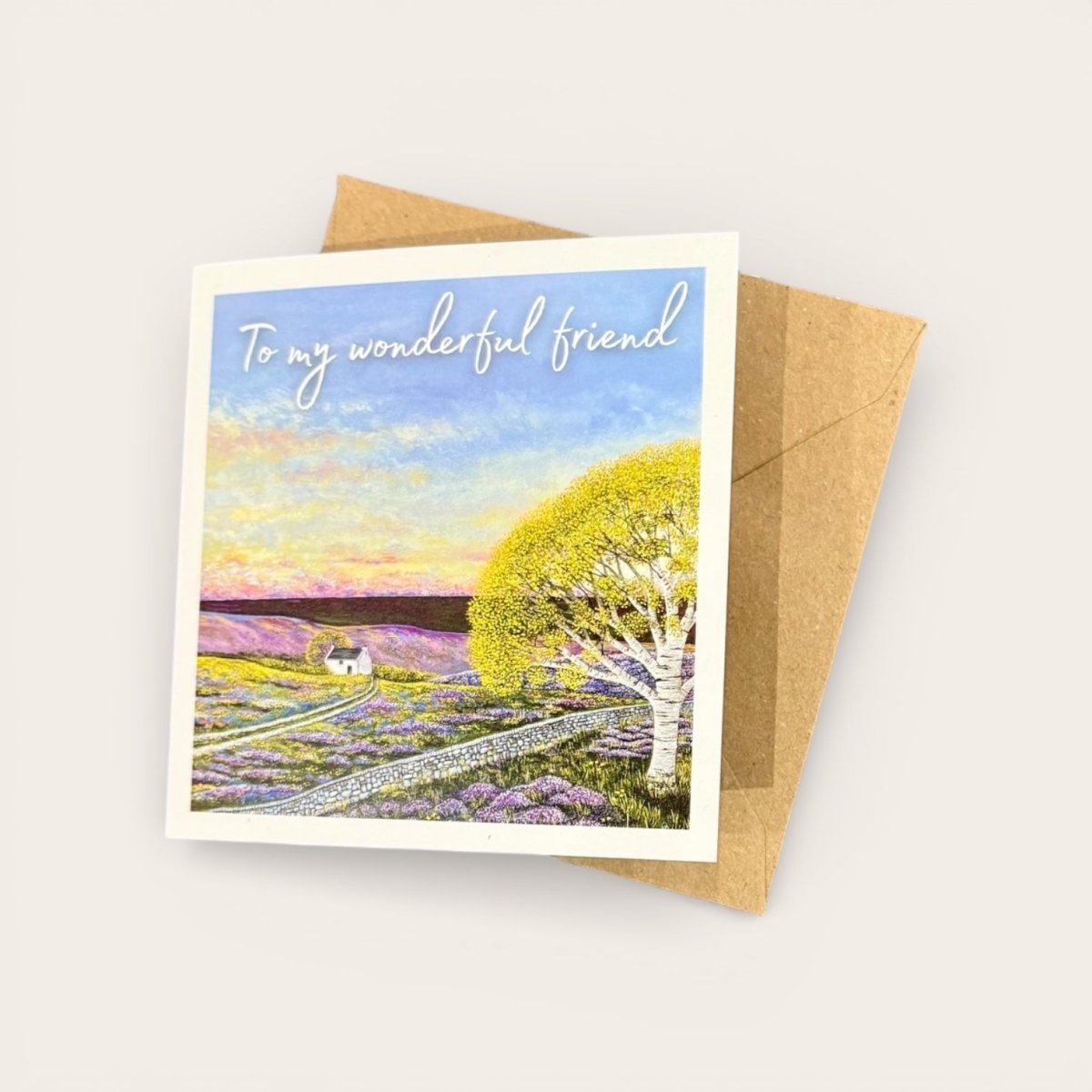 Greeting card with a scenic illustration and &