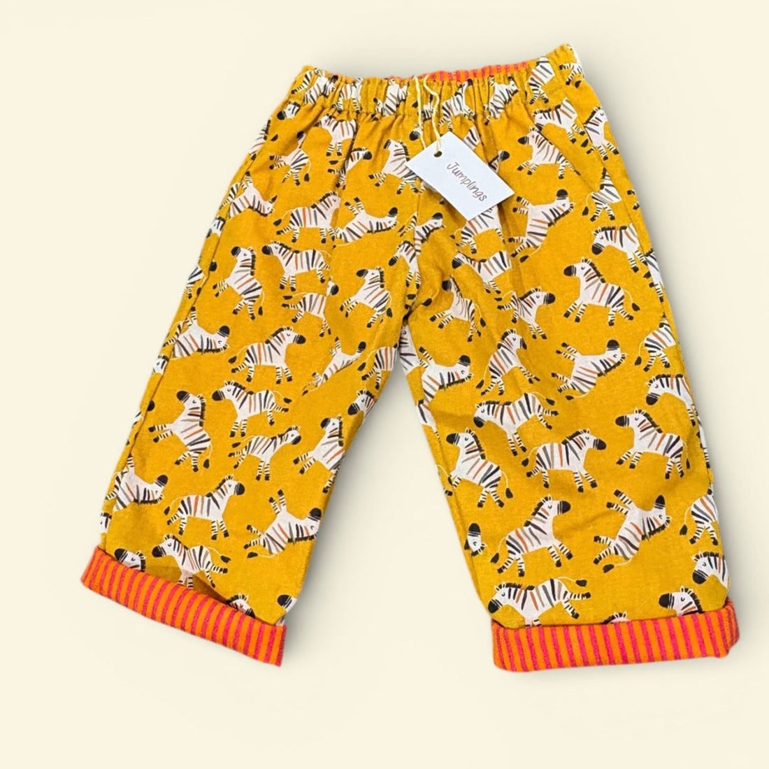 Yellow Zebra and Stripe Reversible Trousers 1-2 Years - Jumplings Clothes_Just Makers