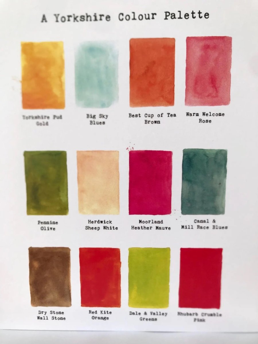 Color swatches labeled with Yorkshire color names on a white background